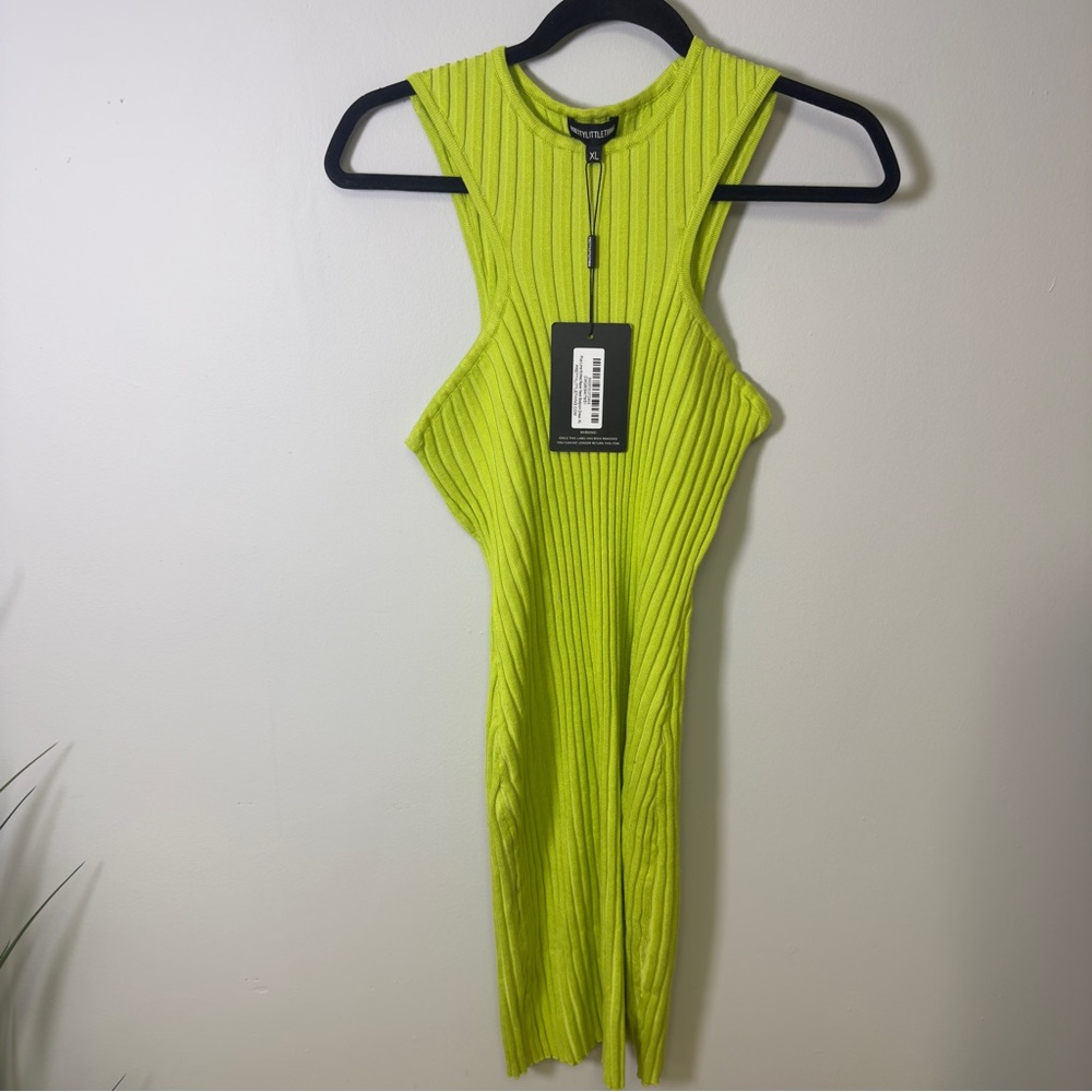 NWT PrettyLittleThing Neon Lime Sculpting Ribbed Cutout Midi Dress XL